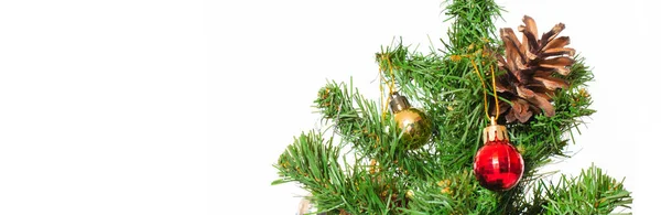 Christmas Holiday Toys Fir Tree Twig White Background — Stock Photo, Image