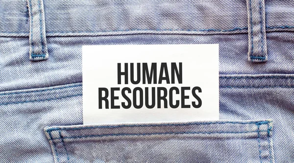 Recursos Humanos Palavras Livro Branco Saiu Bolso Jeans Conceito Negócio — Fotografia de Stock