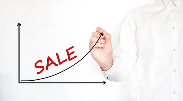 Young Businessman Drawing Sale Diagram Concept Isolated White — Stock Photo, Image