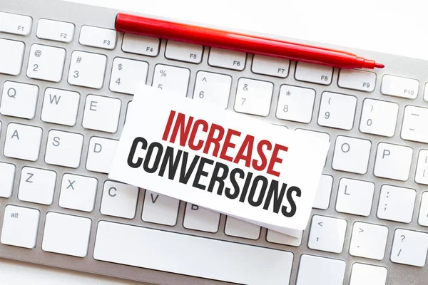 Words Increase Conversions Written Torn Paper Computer Keyboard — Stock Photo, Image