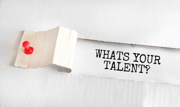 Text Whats Your Talent Appearing Torn Yellow Paper — Stock Photo, Image