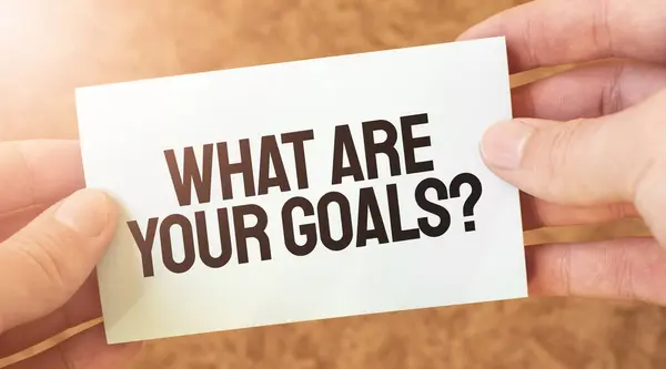 What Your Goals Word Inschrift Auf Weißem Kartonpapier Den Händen — Stockfoto