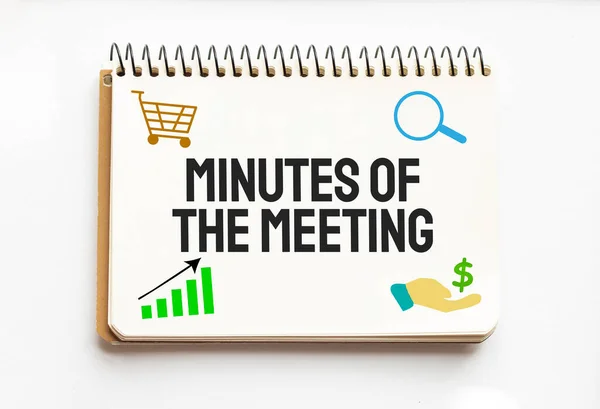Notepad Text Minutes Meeting White Background Business — Stock Photo, Image