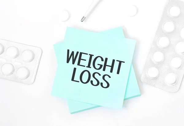 Blaue Karte Mit Text Weight Loss Auf Einem Tisch Mit — Stockfoto