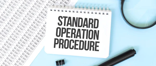 White Noteapad Magnifier Financial Documentation Text Standard Operation Procedure Business — Stock Photo, Image