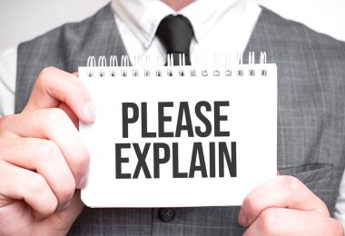 Not defterli bir iş adamı. Lütfen açıklayın. İş konsepti