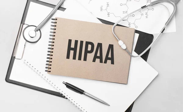 Inscription Hipaa Top View Table Stethoscope Pen Medical Documents Health — Stock Photo, Image