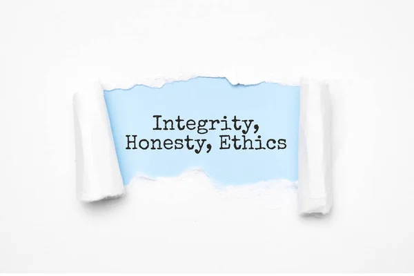 Integrity Honesty Ethics Hilelerini Keşfetme Kavramı Açığa Çıkarılmış Bej Yırtık — Stok fotoğraf