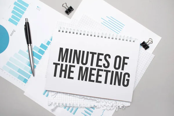 Paper Plate Text Minutes Meeting Diagram Notepad Blue Background — Stock Photo, Image