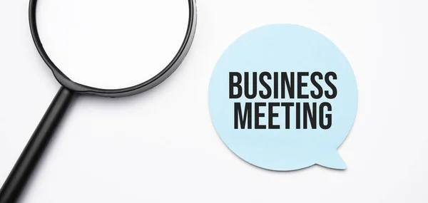 Business Meeting Speech Bubble Black Magnifier Isolated Yellow Background — Stock Photo, Image