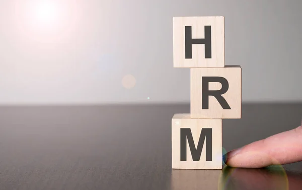 Businesswoman Made Word Hrm Wood Building Blocks — 스톡 사진