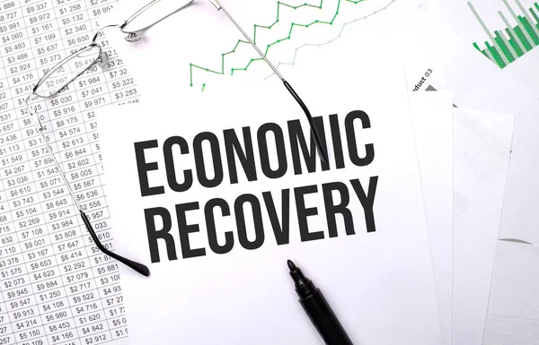 Economic Recovery Conceptual Background Chart Papers Pen Glasses — Stok fotoğraf