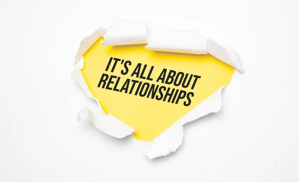 Top View White Torn Paper Text All Relationships Yellow Background — Stock Photo, Image