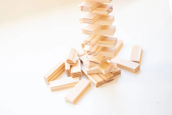 Wood blocks stack game with copy space, background. Concept of education, risk, development, and growth