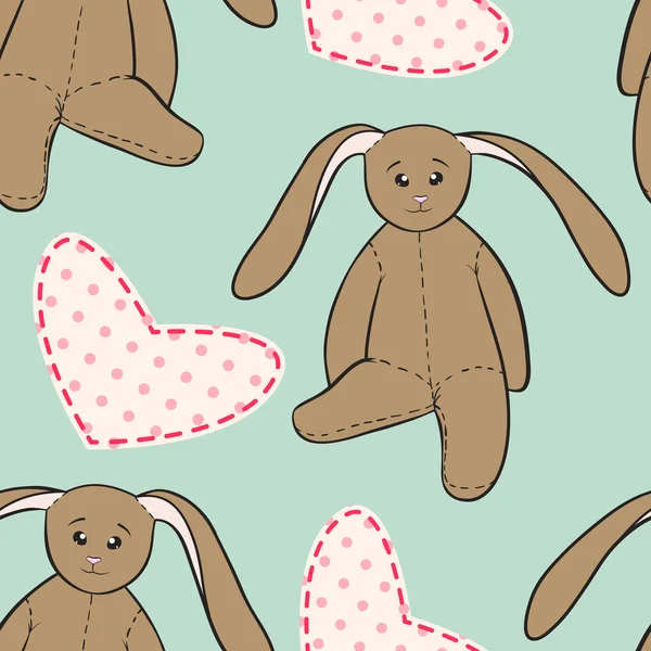 Dibujo a mano conejo juguetes patrón sin costura infantil — Archivo Imágenes Vectoriales