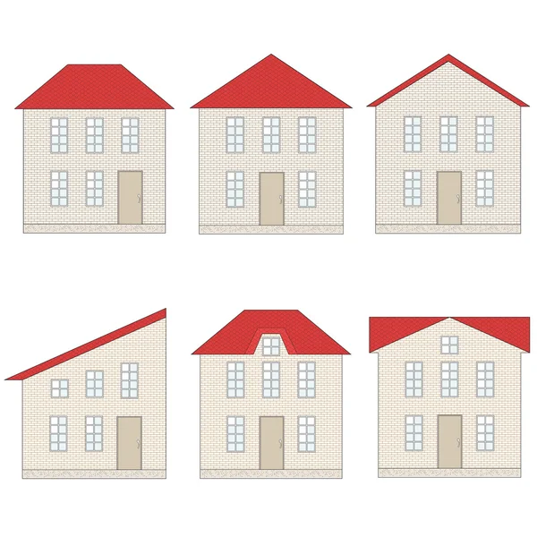 Set of brick houses with different red tile roofs — Stock Vector