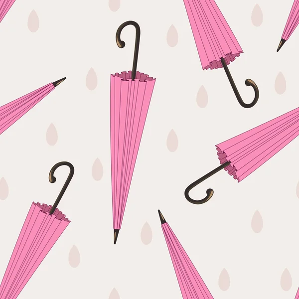 Pink umbrellas seamless pattern with raindrop — Stock Vector