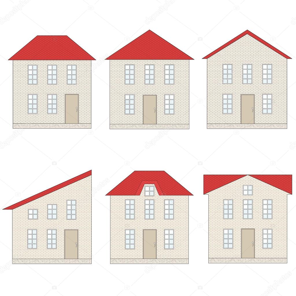 Set of brick houses with different red tile roofs