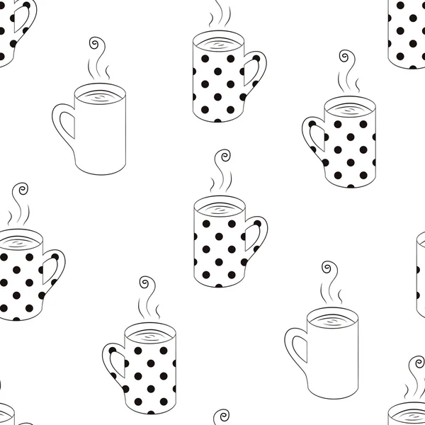Monochrome seamless pattern with sketching cups — Stock Vector