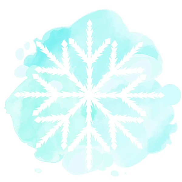 Watercolor illustration with white snowflake — Stock Vector