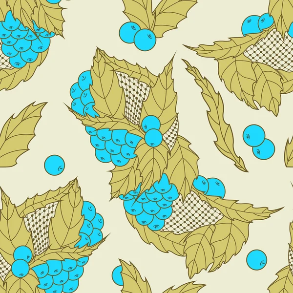 Abstrakte Hand gezeichnete Blätter und Beeren nahtloses Muster — Stockvektor