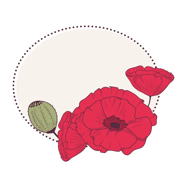 Retro rámeček červené květy máku — Stockový vektor