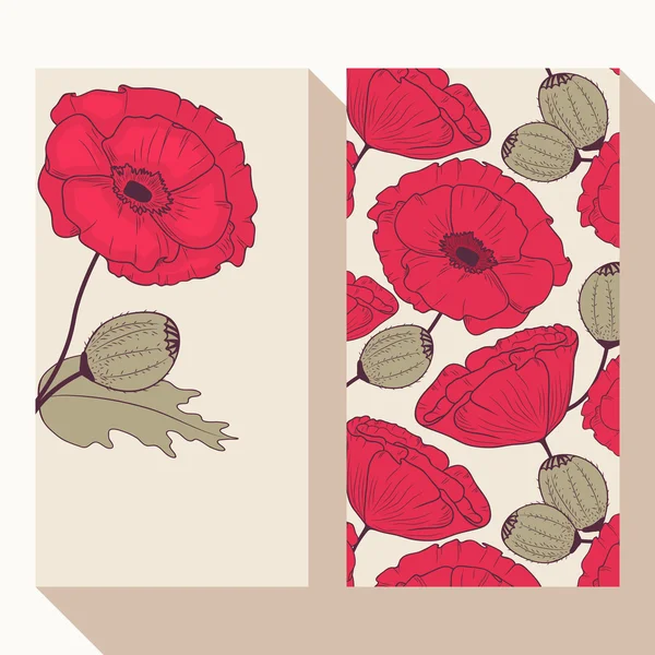 红色的罂粟花制卡套 — 图库矢量图片