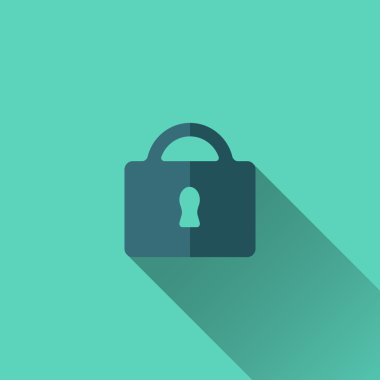 Mavi asma kilit simgesi. Düz tasarım