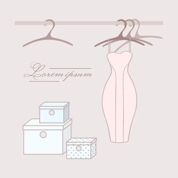 Kleid mit Kleiderbügel im Kleiderschrank — Stockvektor