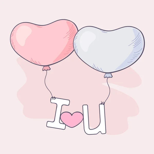 Hand drawn heart balloons holding letters — Stock Vector