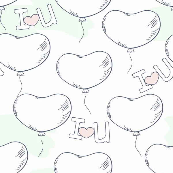 Doodle wzór z serca balony i litery — Wektor stockowy