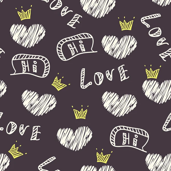 Ciemny doodle miłość wzór z serca — Wektor stockowy