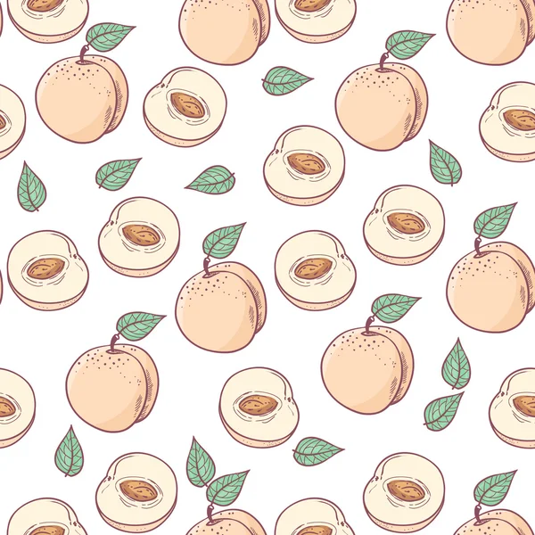 Hand drawn peach with slice seamless pattern — Stock Vector
