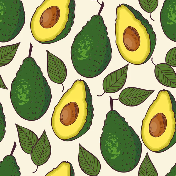 Seamless mönster med avokado och leaf — Stock vektor