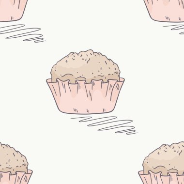 Elle çizilmiş muffin Dikişsiz desen vektör
