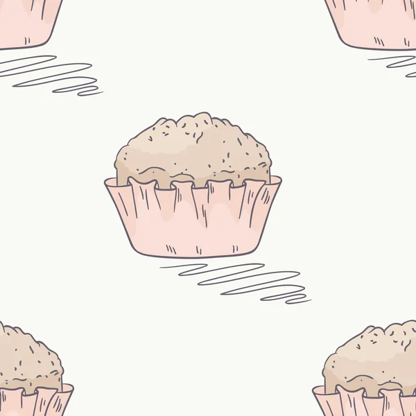 Hand getrokken muffin naadloze patroon in vector — Stockvector