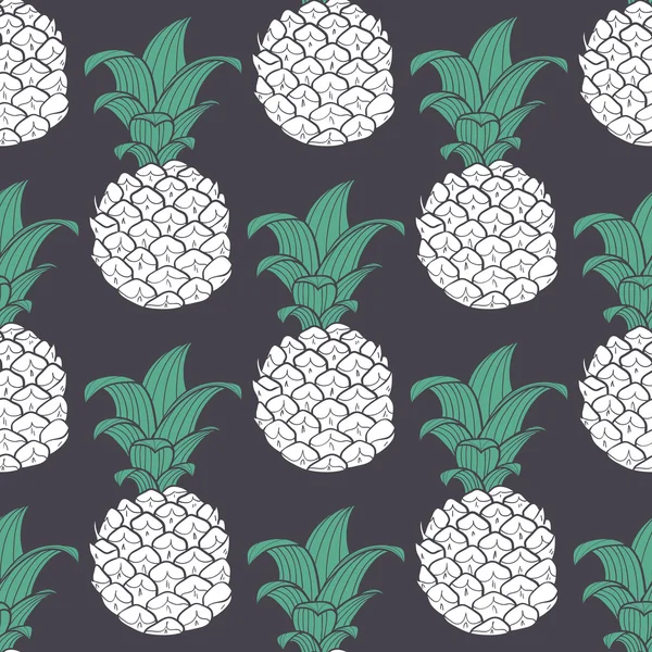 Stylized violet geometric seamless pattern with pineapple — Stock Vector