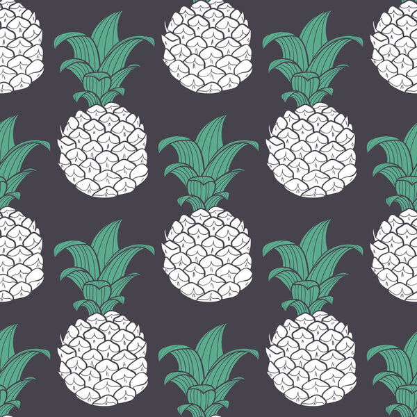 Stylized violet geometric seamless pattern with pineapple