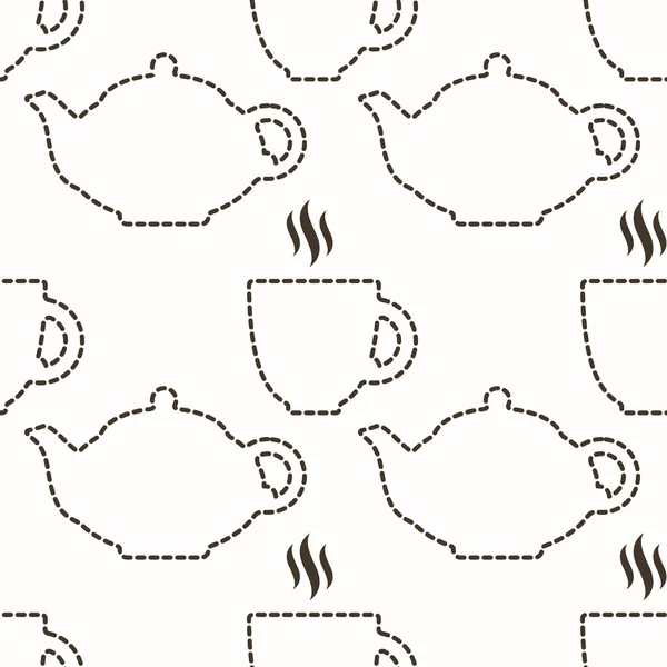 Kontur von Teekanne und Tasse abstrakte nahtlose Muster — Stockvektor