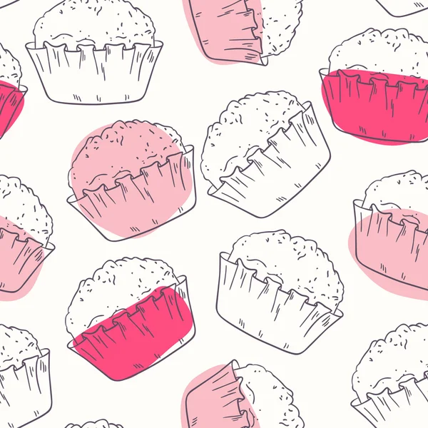 Esquema rosa patrón sin costuras con muffins — Archivo Imágenes Vectoriales