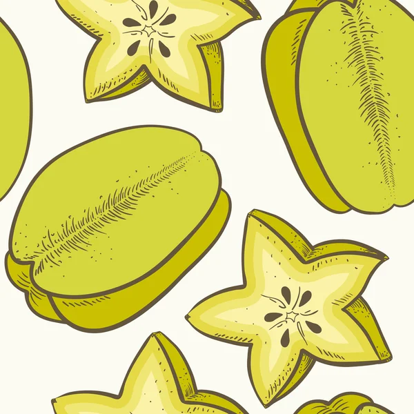 Fruchtnahtloses Muster mit grünem Karambolage — Stockvektor