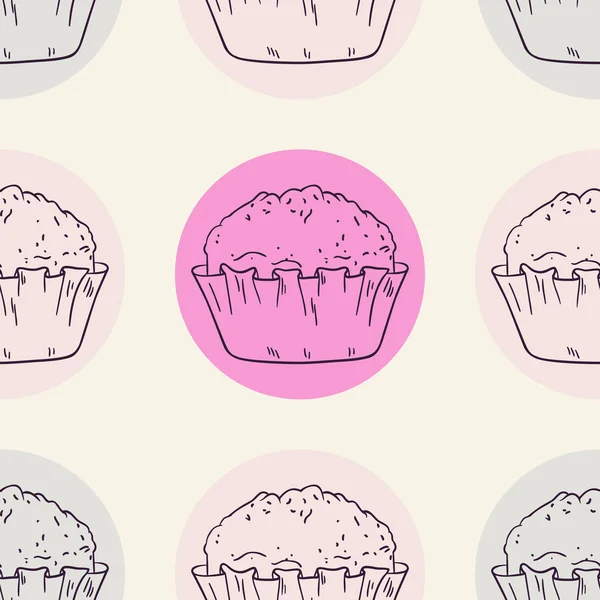 Muffins stylisés motif sans couture avec cercle — Image vectorielle