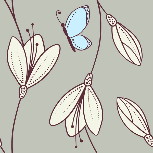 Handdrawn abstract floral seamless pattern with butterfly Royalty Free Stock Vectors