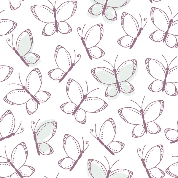 Outline seamless pattern with butterflies — Stock Vector