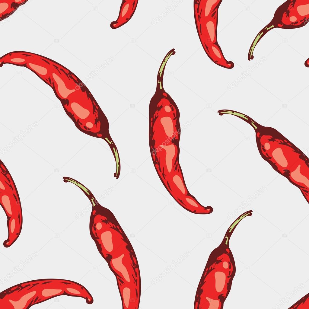 Seamless pattern with hand drawn spicy chili peppers