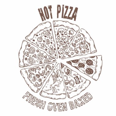 Farklı dilim pizza vektör kümesi. El çizim gıda