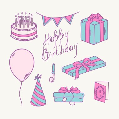 Doğum günü öğe koleksiyon doodle