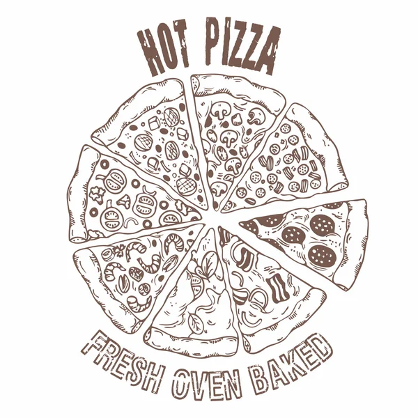 Farklı dilim pizza vektör kümesi. El çizim gıda