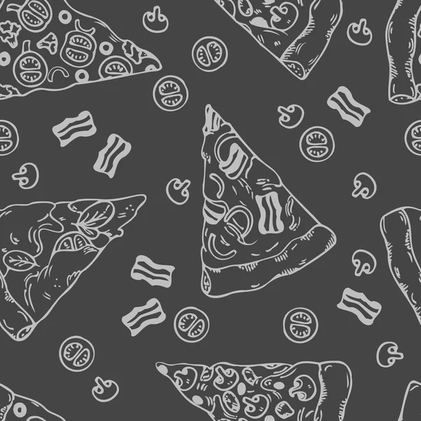 Ручные нарезанные ломтики пиццы бесшовный узор — стоковый вектор
