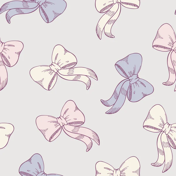 Seamless pattern with sketched bows in pastel colors — Stock Vector